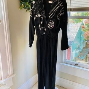 Vintage Black Jumpsuit w/ hand beaded & sequined detail